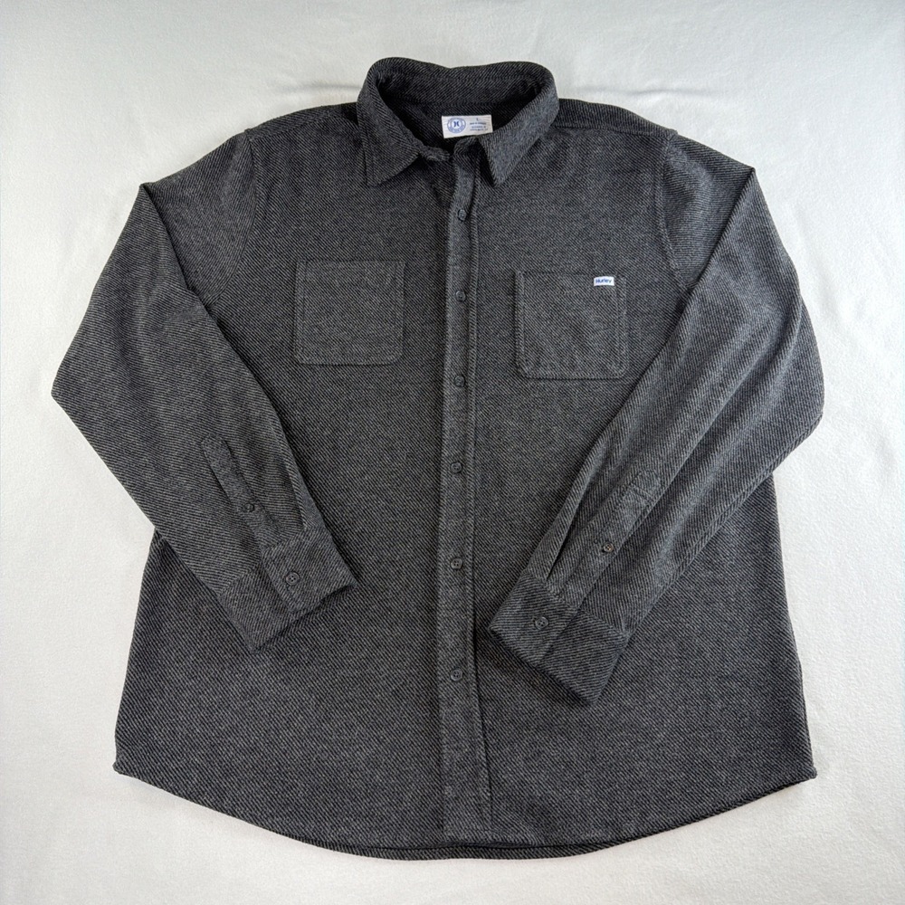 Hurley Mens L Gray Herringbone Flannel Shirt Long Sleeve Stretch Button Up
